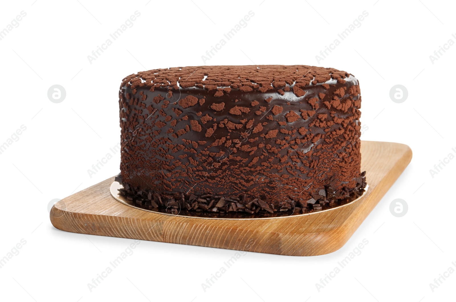 Photo of Delicious chocolate truffle cake isolated on white