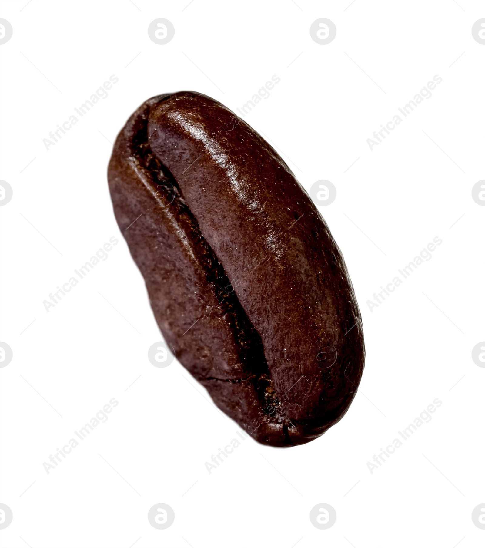 Photo of One aromatic roasted coffee bean isolated on white