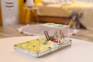 Ant farm (formicarium) on white wooden table