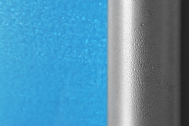 Photo of Sports water bottle on color background. Space for text