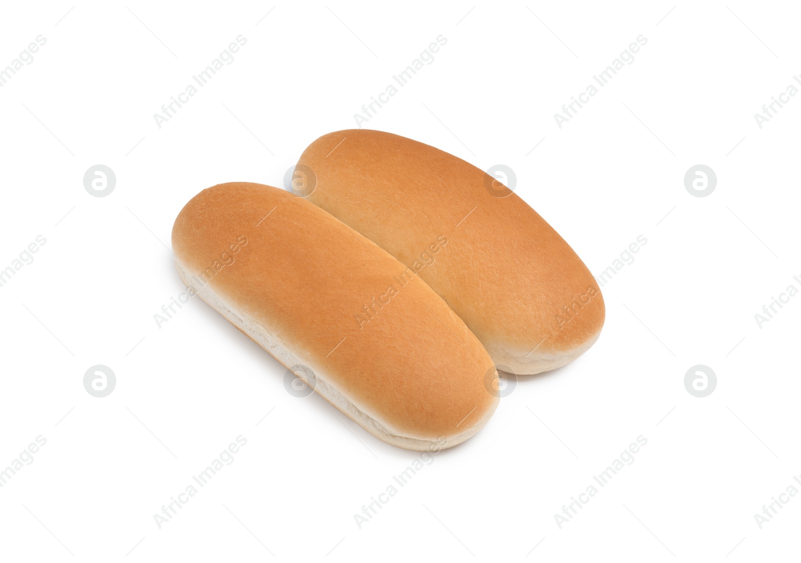 Photo of Tasty fresh buns for hot dogs on white background