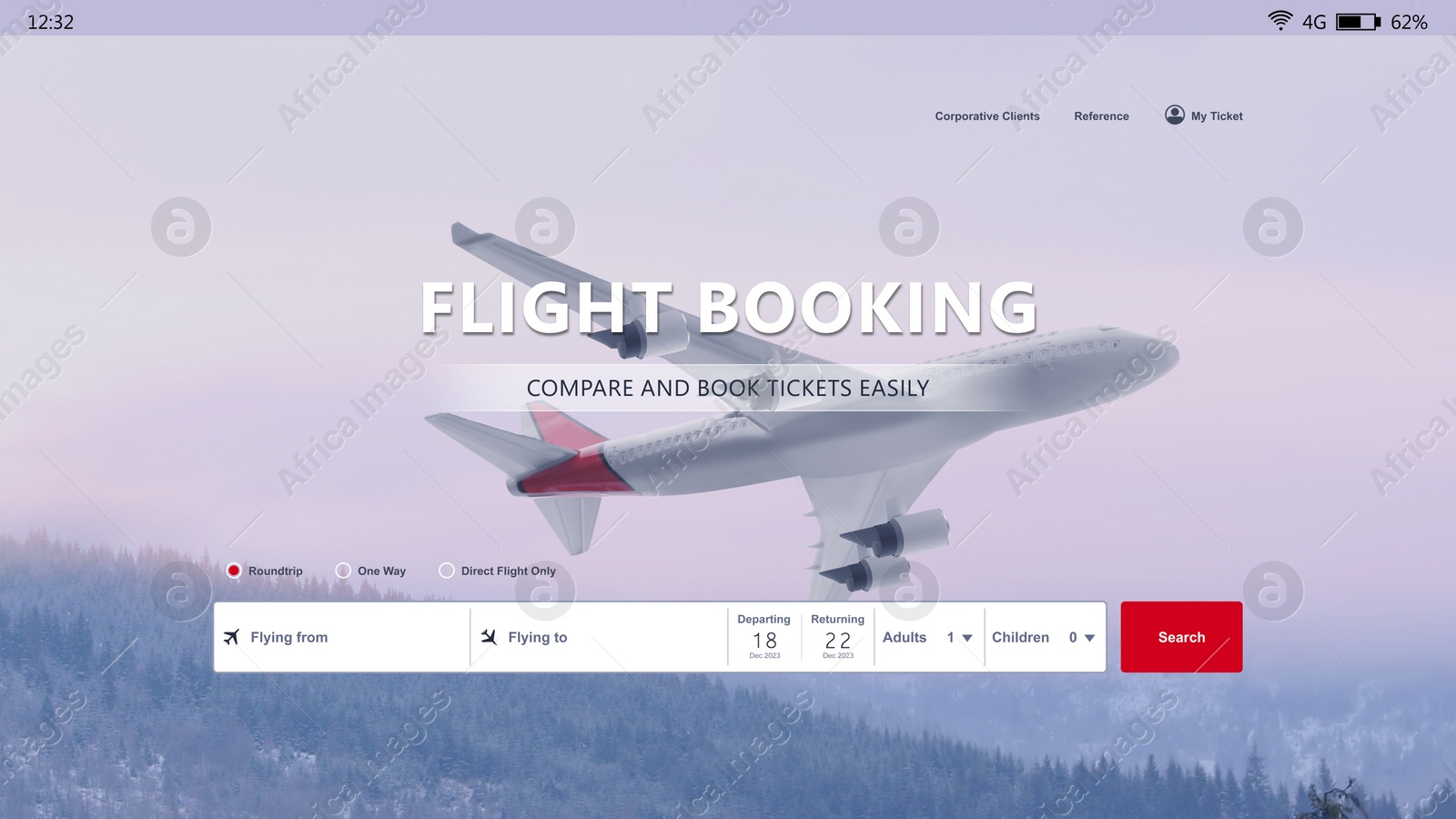 Image of Online flight booking website interface with information