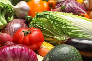 Many different fresh vegetables as background, closeup