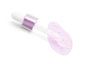 Image of Dropper with serum on white background, top view. Skin care product