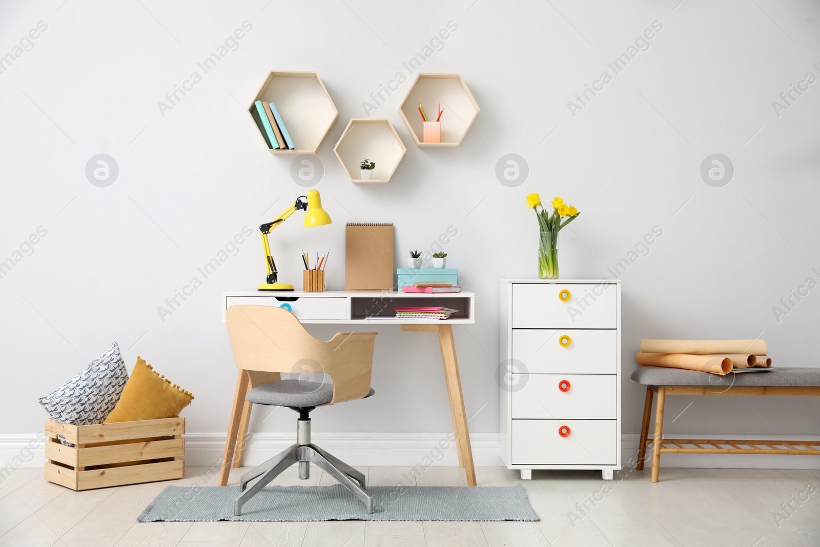 Photo of Stylish room interior with modern comfortable workplace