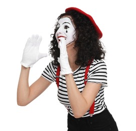 Photo of Funny mine with beret posing on white background