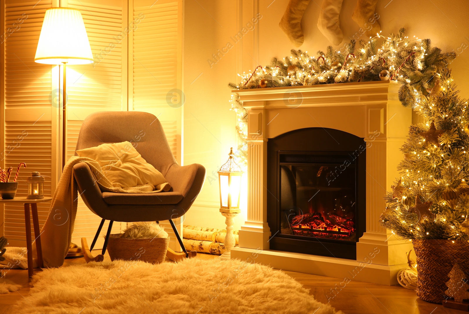 Photo of Fireplace in living room decorated for Christmas