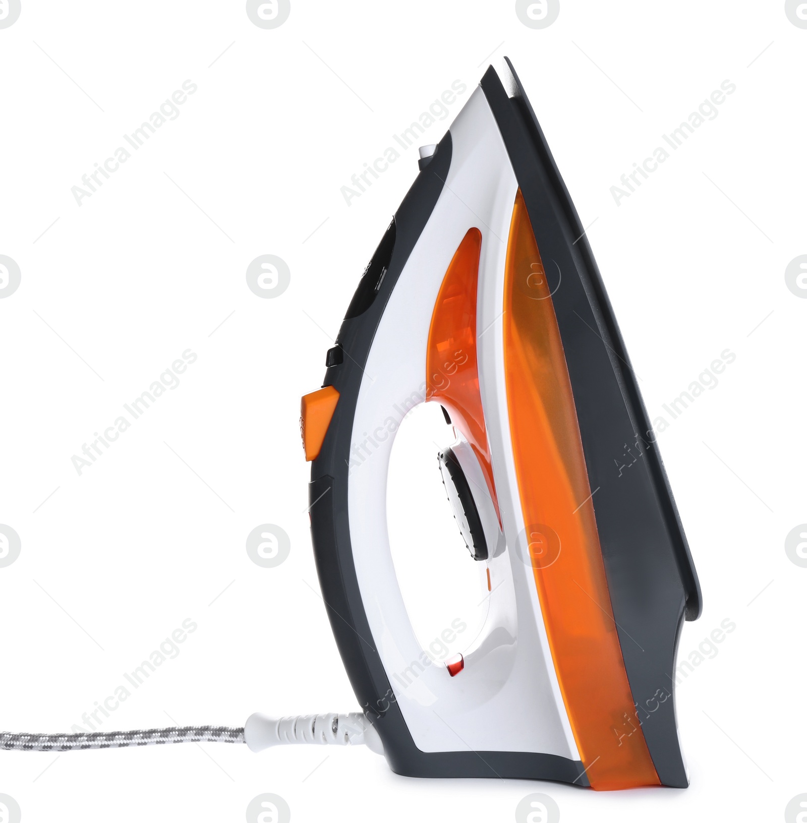 Photo of Modern electric iron on white background. Household appliance