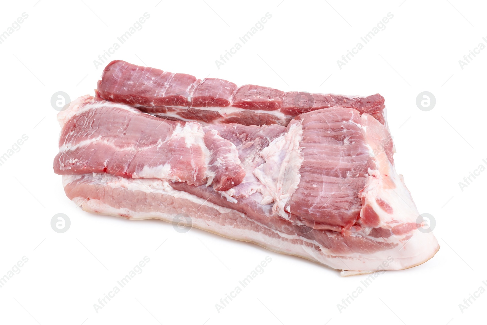 Photo of Pieces of raw pork belly isolated on white