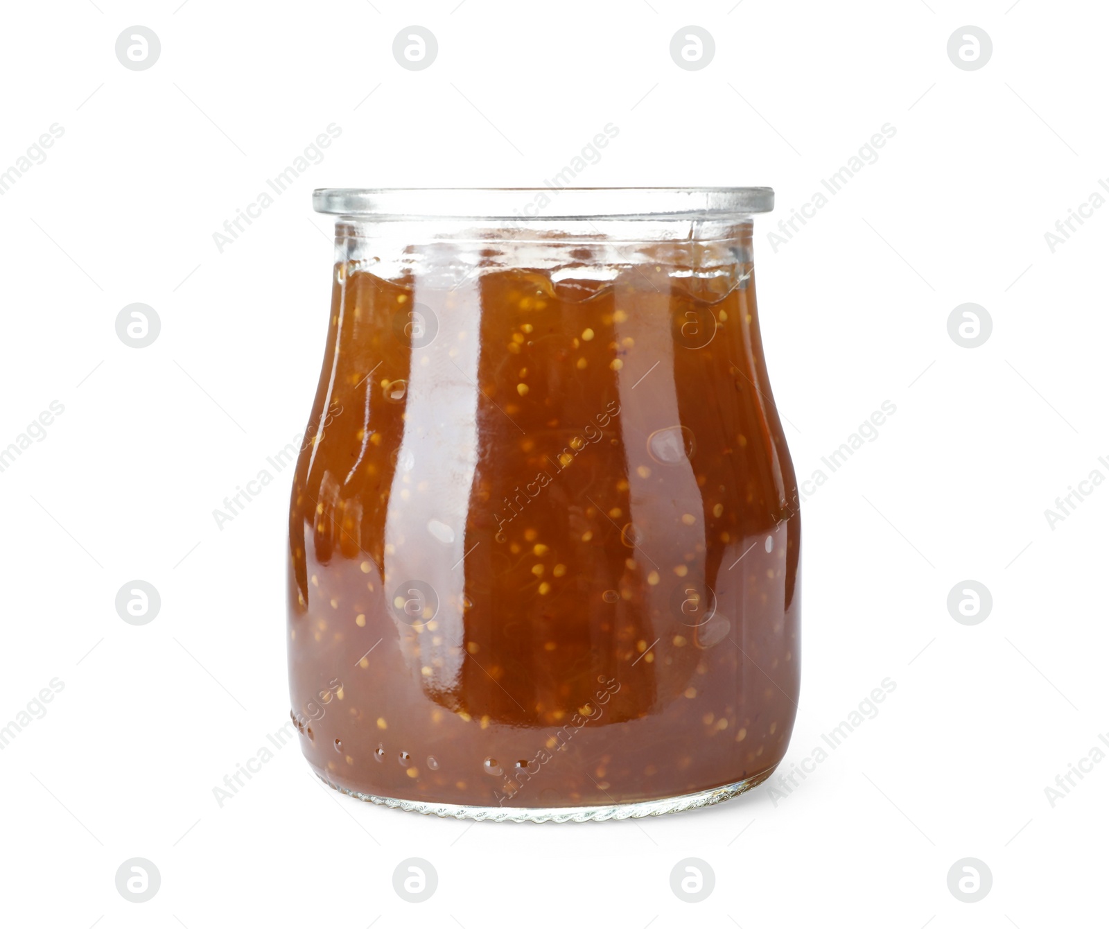 Photo of Jar of fig jam isolated on white