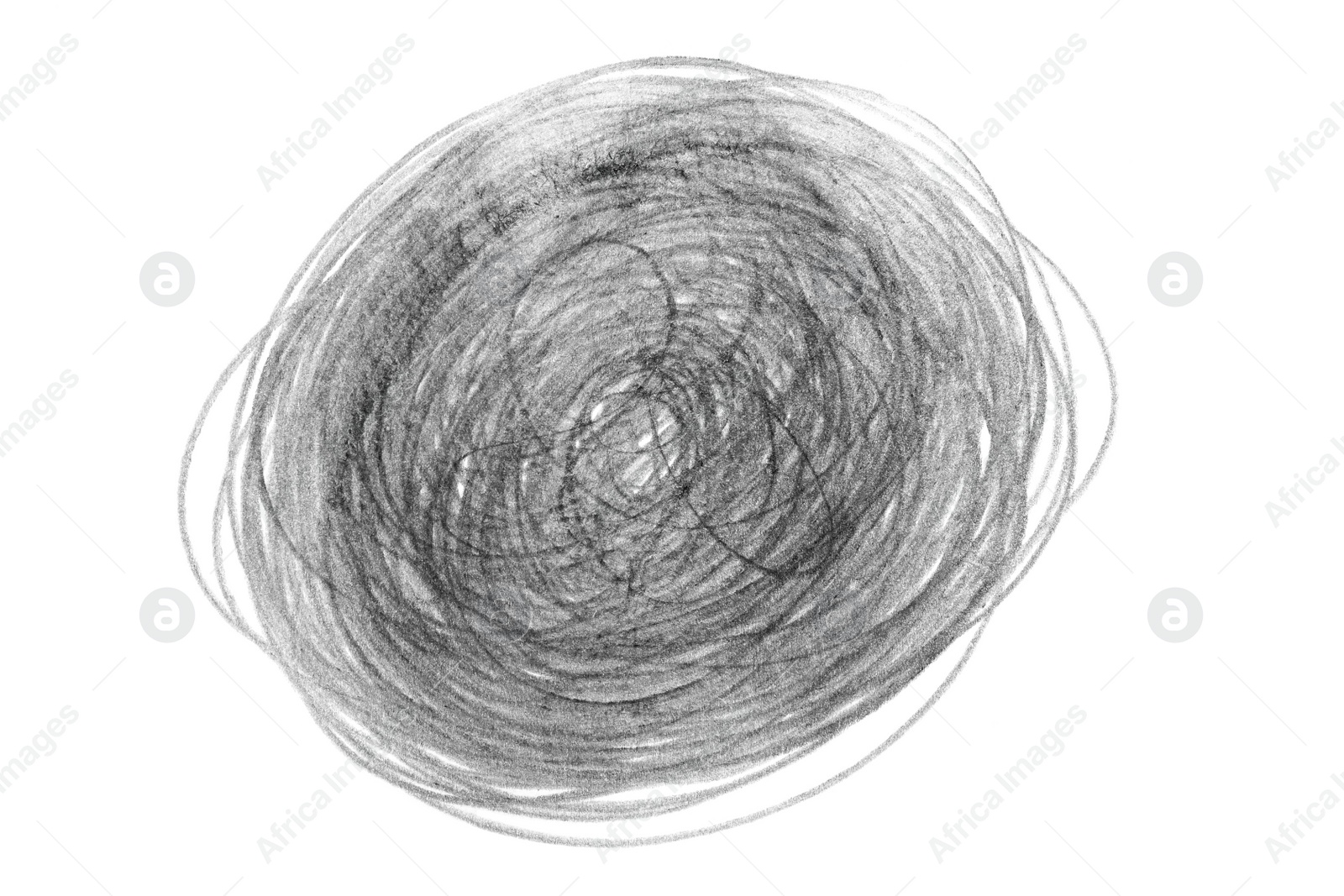 Photo of Round scribble drawn with pencil on white background