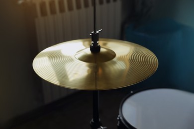 Photo of Closeup view of drum cymbal in studio