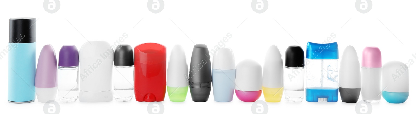 Photo of Set of different deodorants on white background