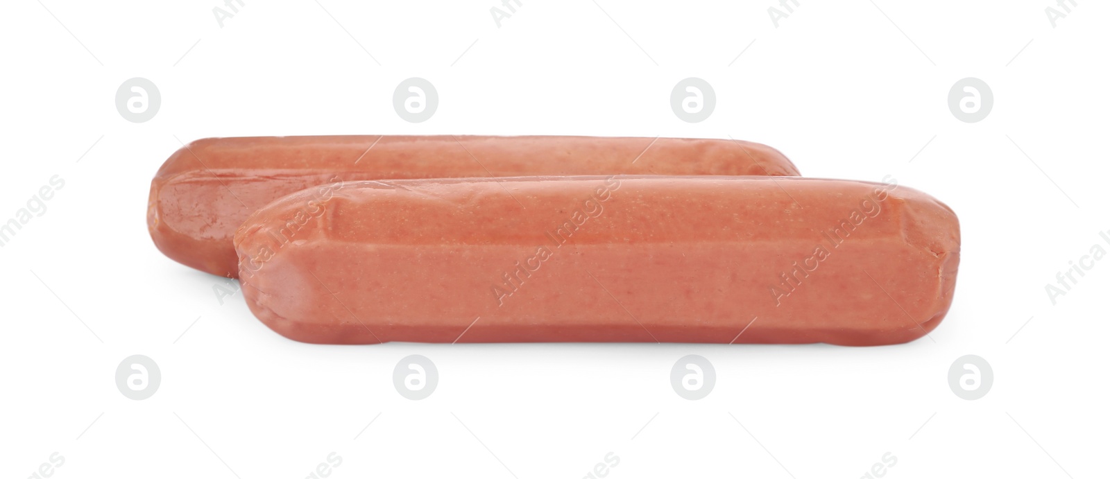 Photo of Raw sausages isolated on white. Vegan meat product