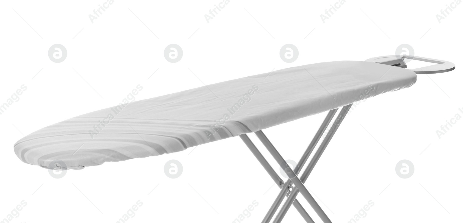 Photo of Modern empty ironing board on white background