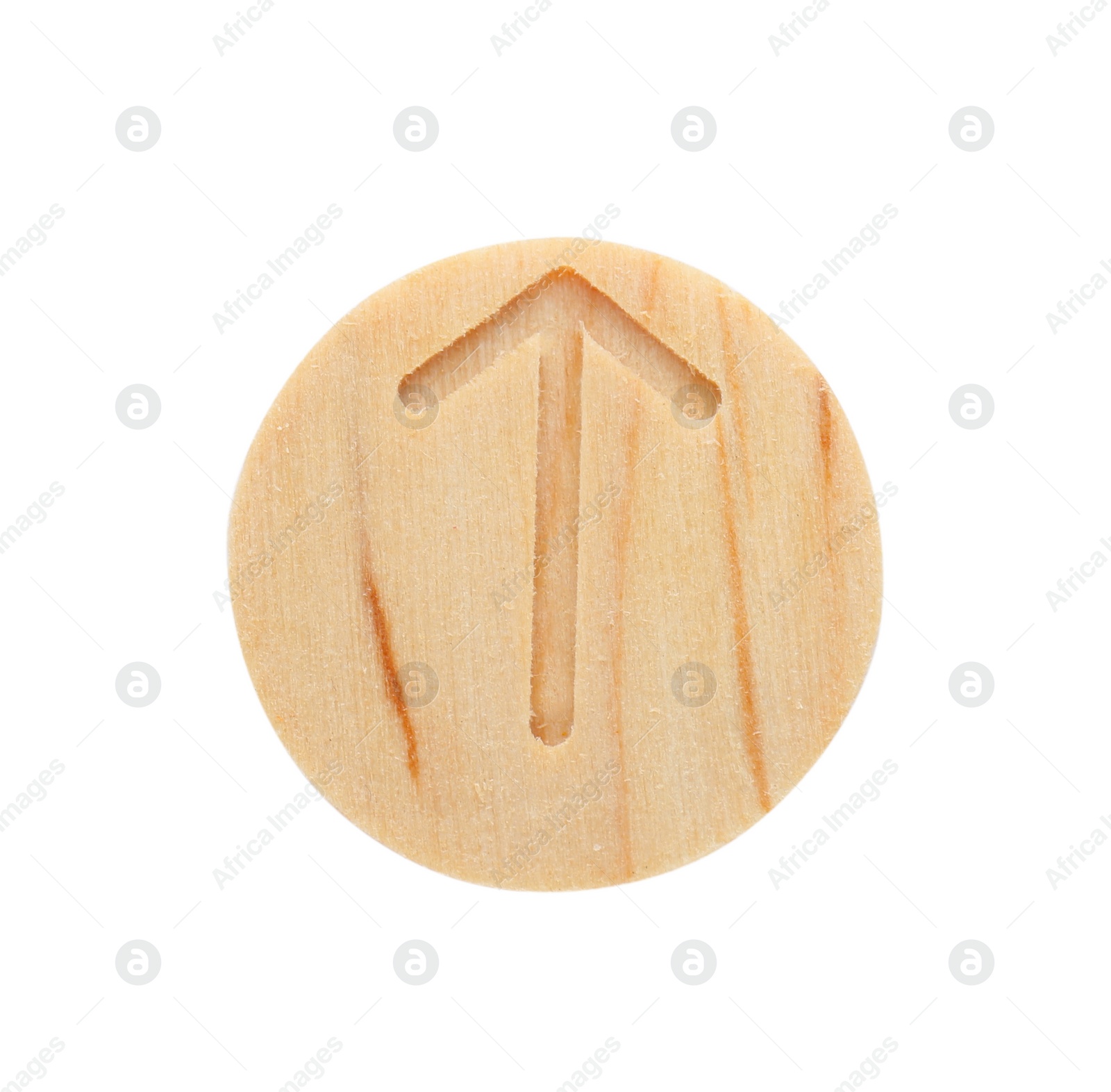 Photo of Wooden rune Teiwaz isolated on white, top view