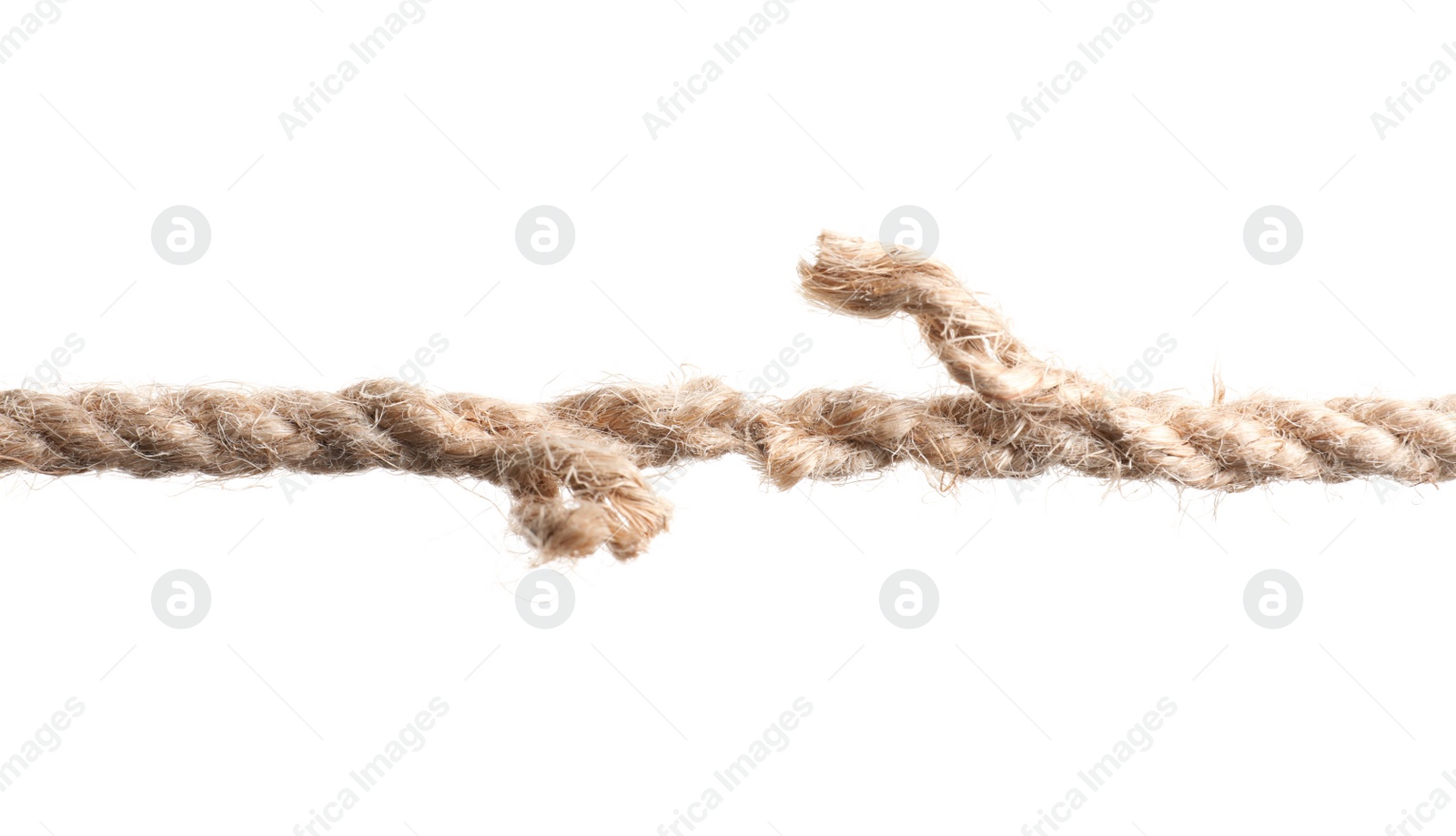 Photo of Rupture of cotton rope on white background