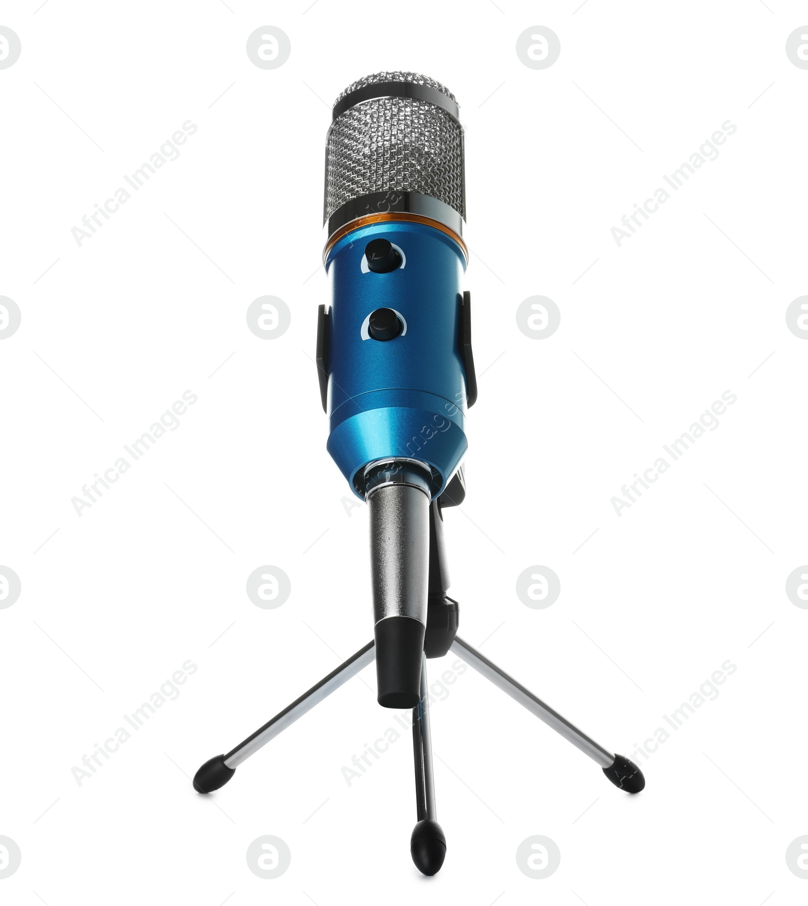 Photo of Condenser microphone with holder on white background