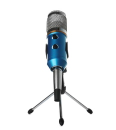 Photo of Condenser microphone with holder on white background