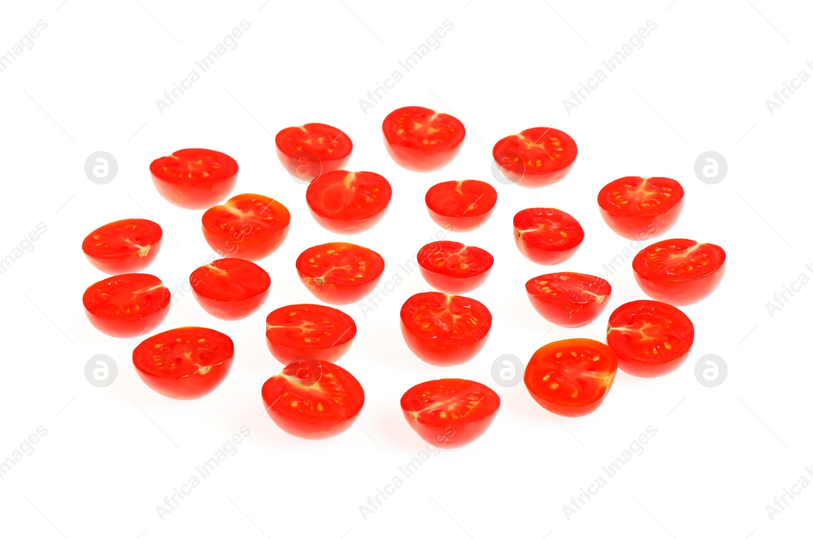 Photo of Sliced ripe tomatoes on white background. Layer for pizza