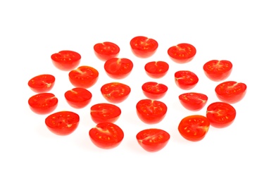 Sliced ripe tomatoes on white background. Layer for pizza