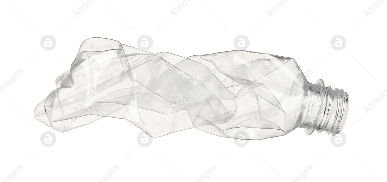 Photo of Crumpled disposable plastic bottle isolated on white