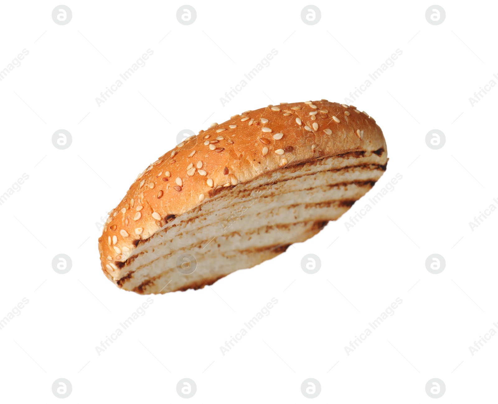 Photo of Half of grilled burger bun isolated on white