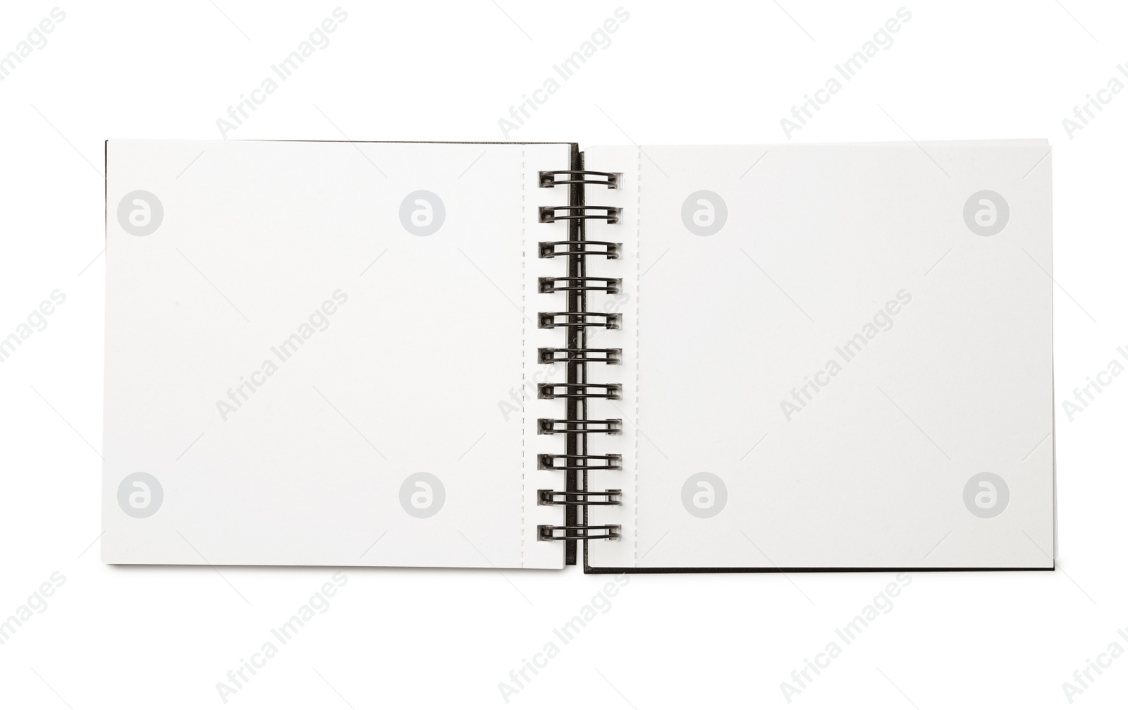 Photo of Stylish open notebook isolated on white, top view