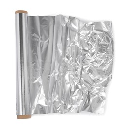 Photo of Roll of aluminum foil isolated on white, top view