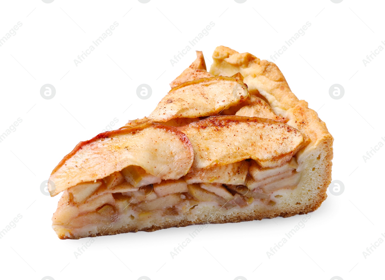 Photo of Slice of delicious apple pie isolated on white