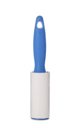 Photo of New lint roller with blue handle isolated on white