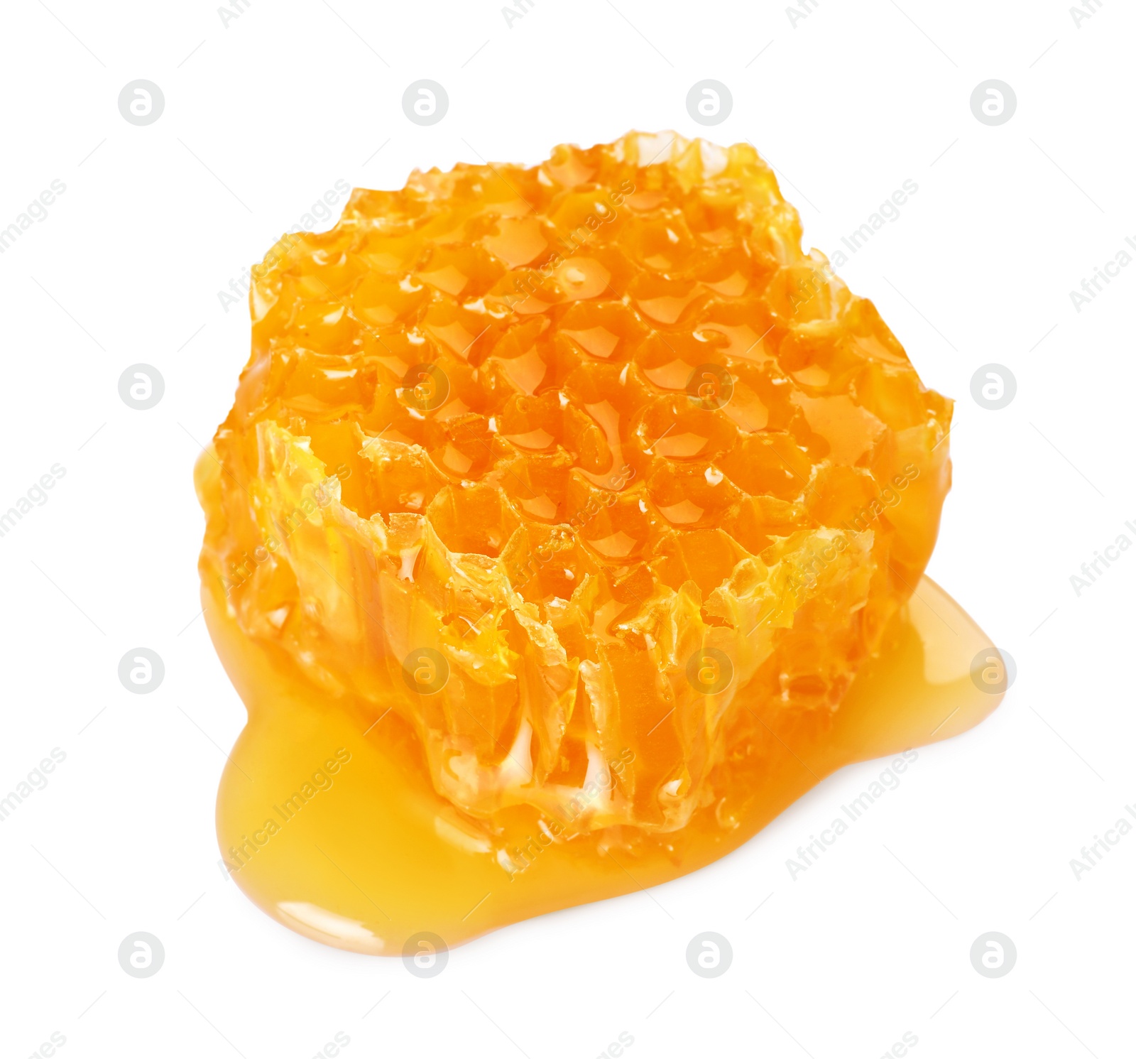 Photo of Piece of natural honeycomb with tasty honey isolated on white