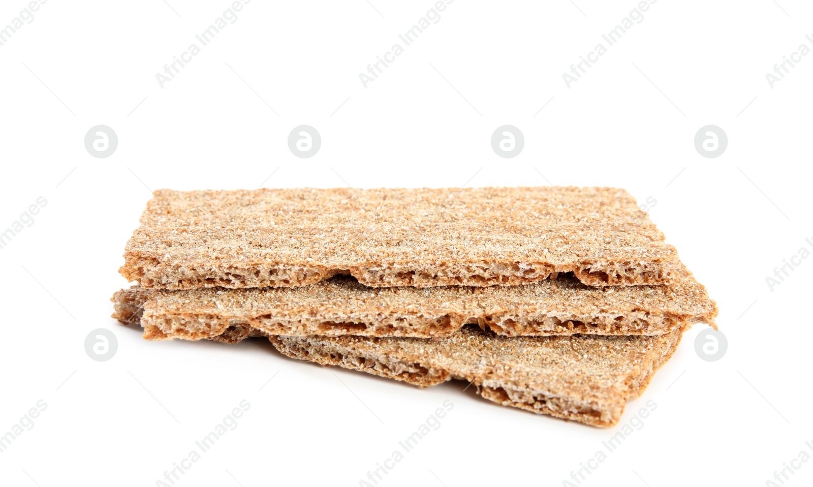 Photo of Fresh crunchy rye crispbreads on white background