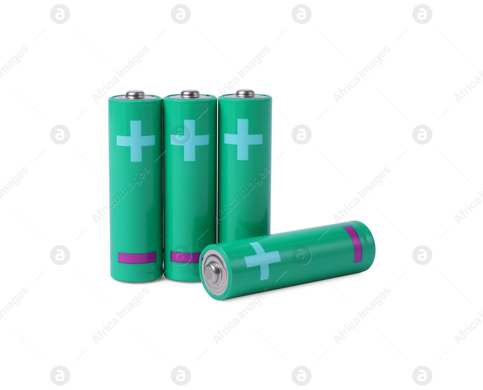 Photo of New AA size batteries isolated on white