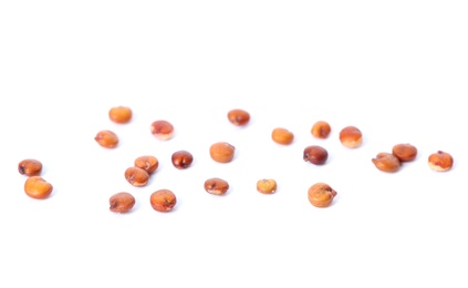 Raw red quinoa seeds on white background