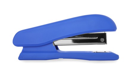 Photo of One new blue stapler isolated on white