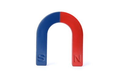 Photo of Red and blue horseshoe magnet isolated on white