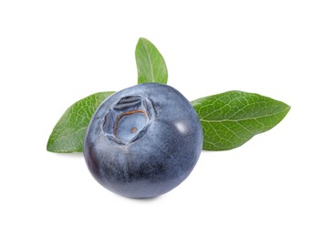 Photo of Fresh ripe blueberry and leaves isolated on white
