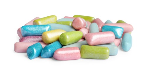Photo of Pile of tasty bubble gums isolated on white