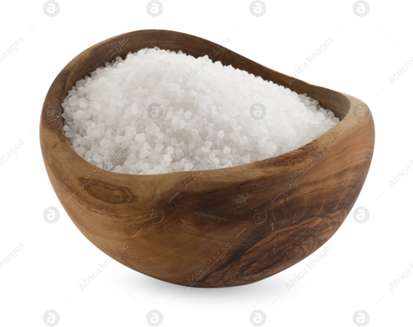 Photo of Natural salt in wooden bowl isolated on white