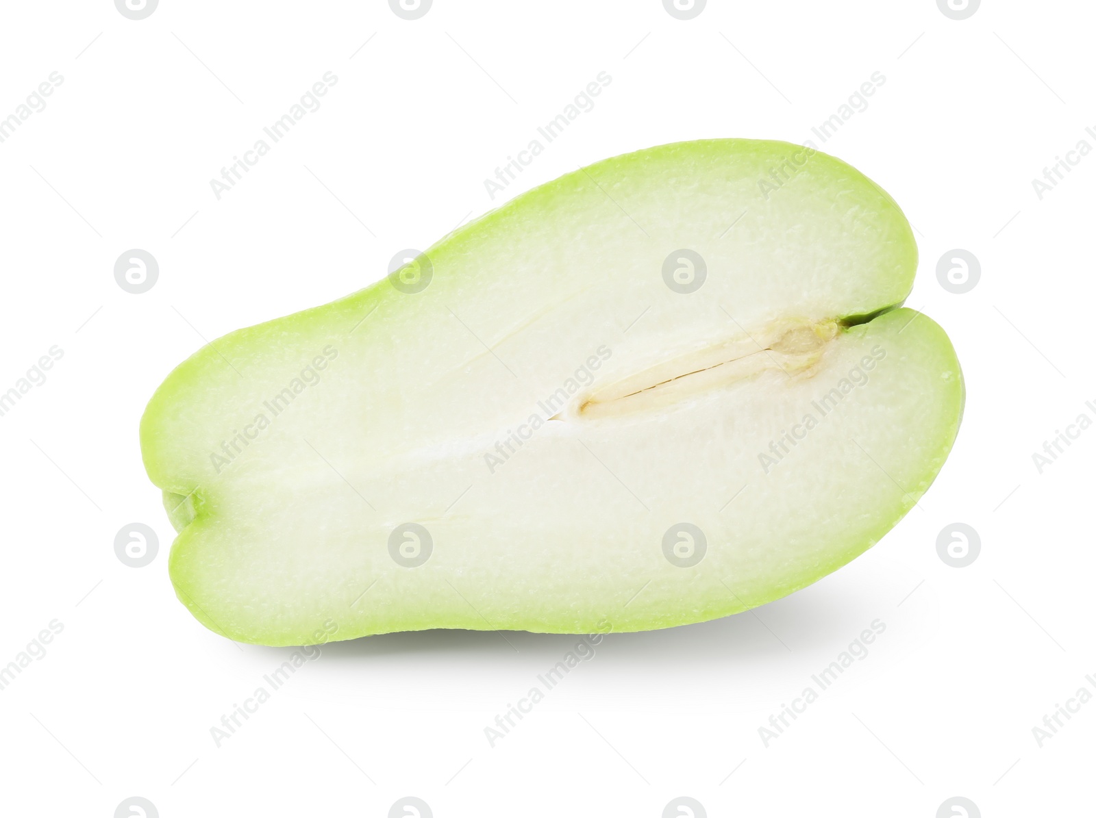 Photo of Half of fresh green chayote isolated on white