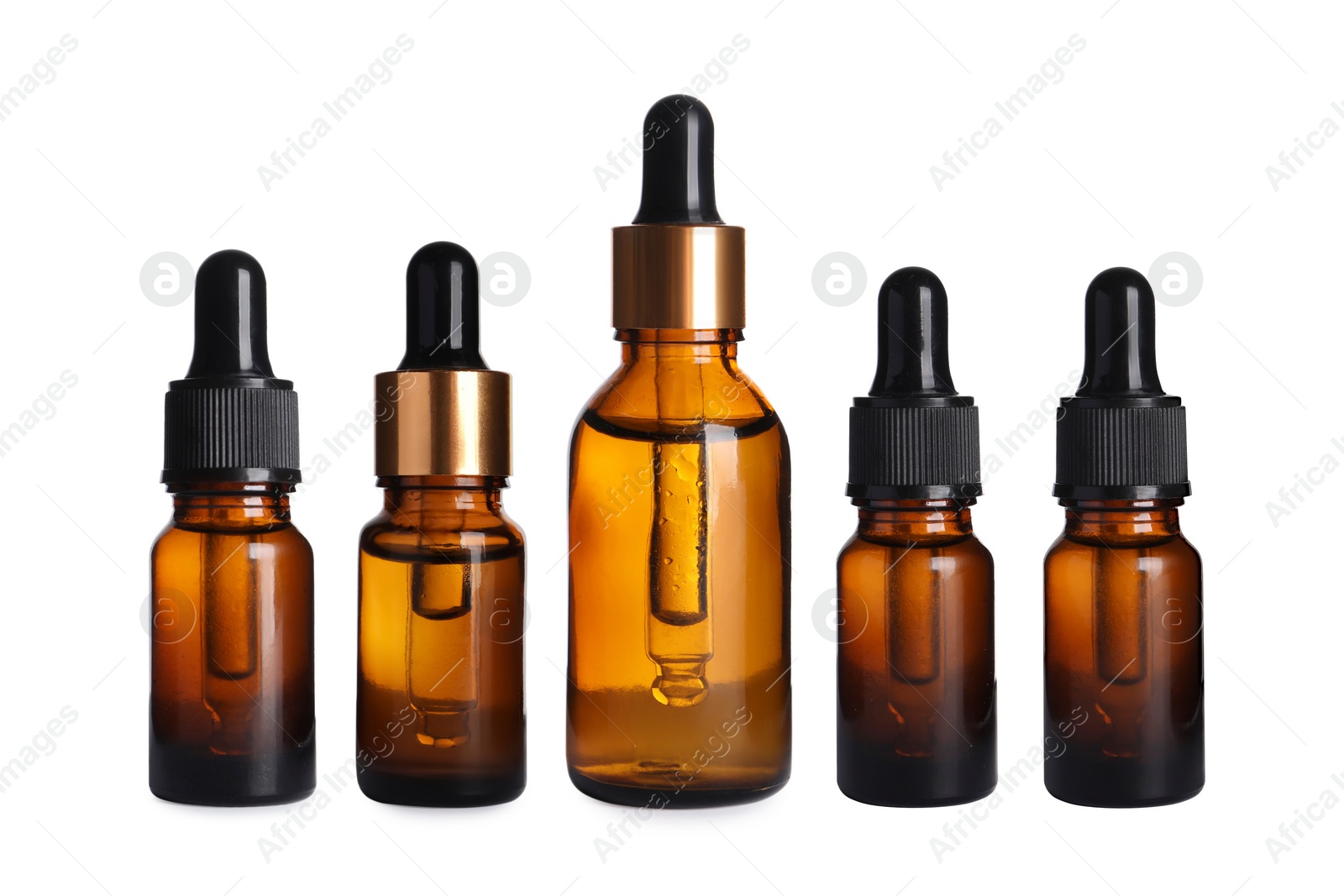 Image of Serums in different bottles isolated on white, collection