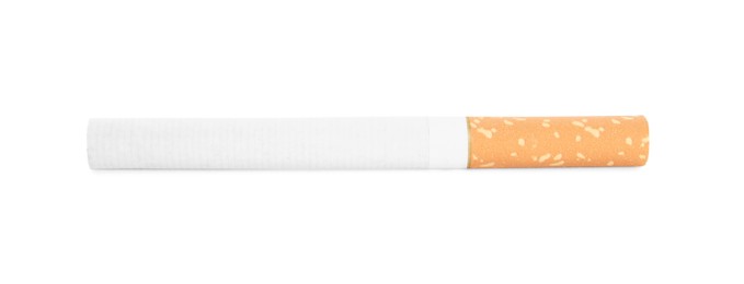 Photo of Cigarette with orange filter isolated on white