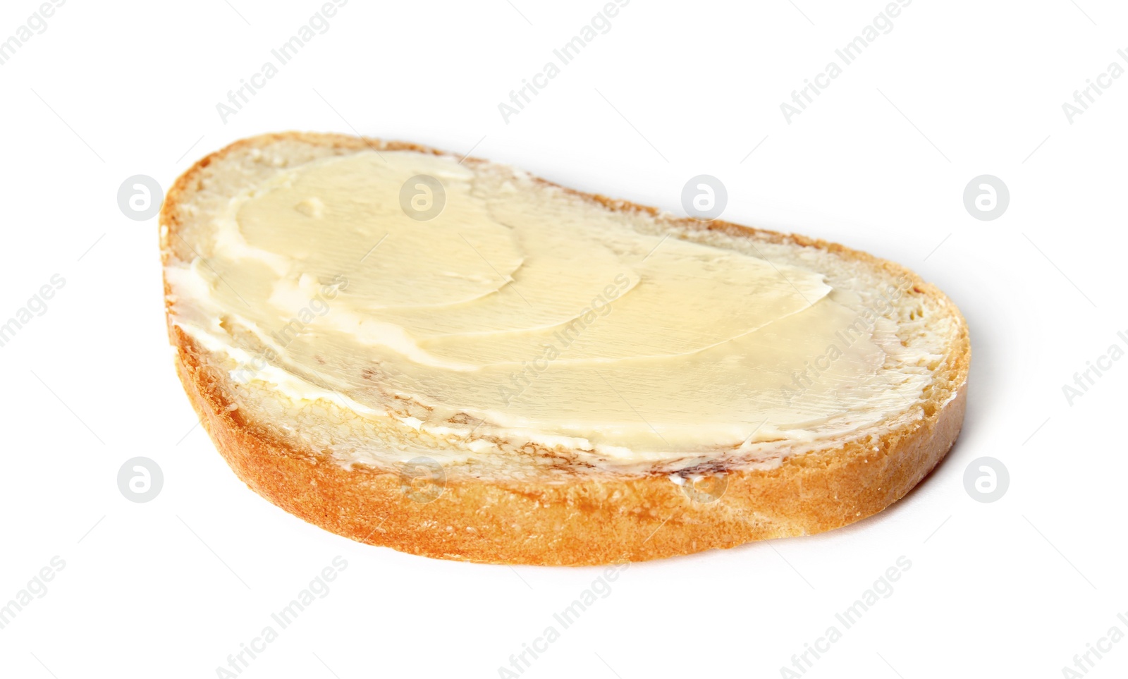 Photo of Slice of bread with butter isolated on white