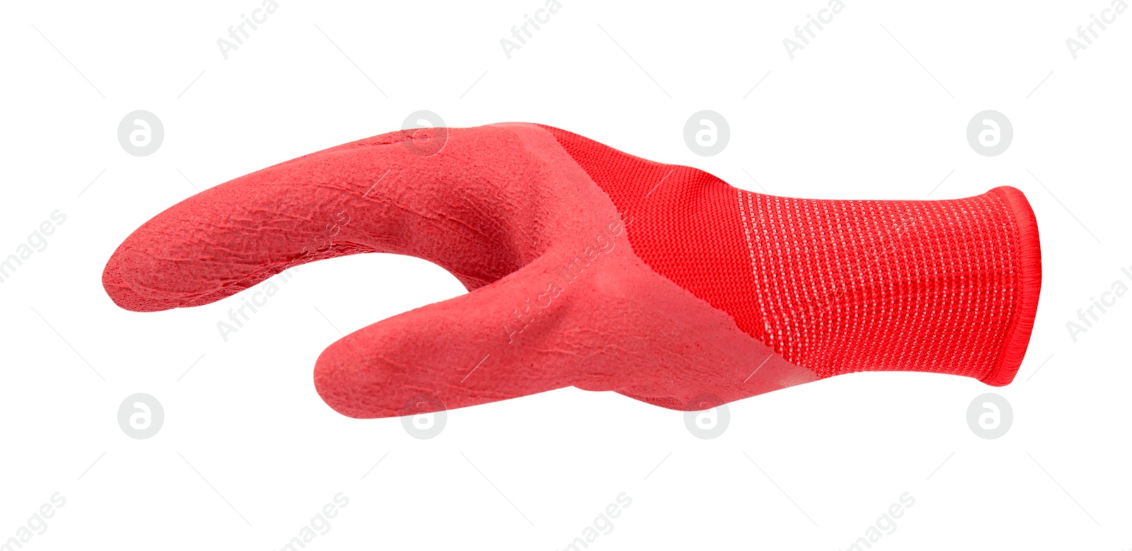 Image of One red gardening glove isolated on white