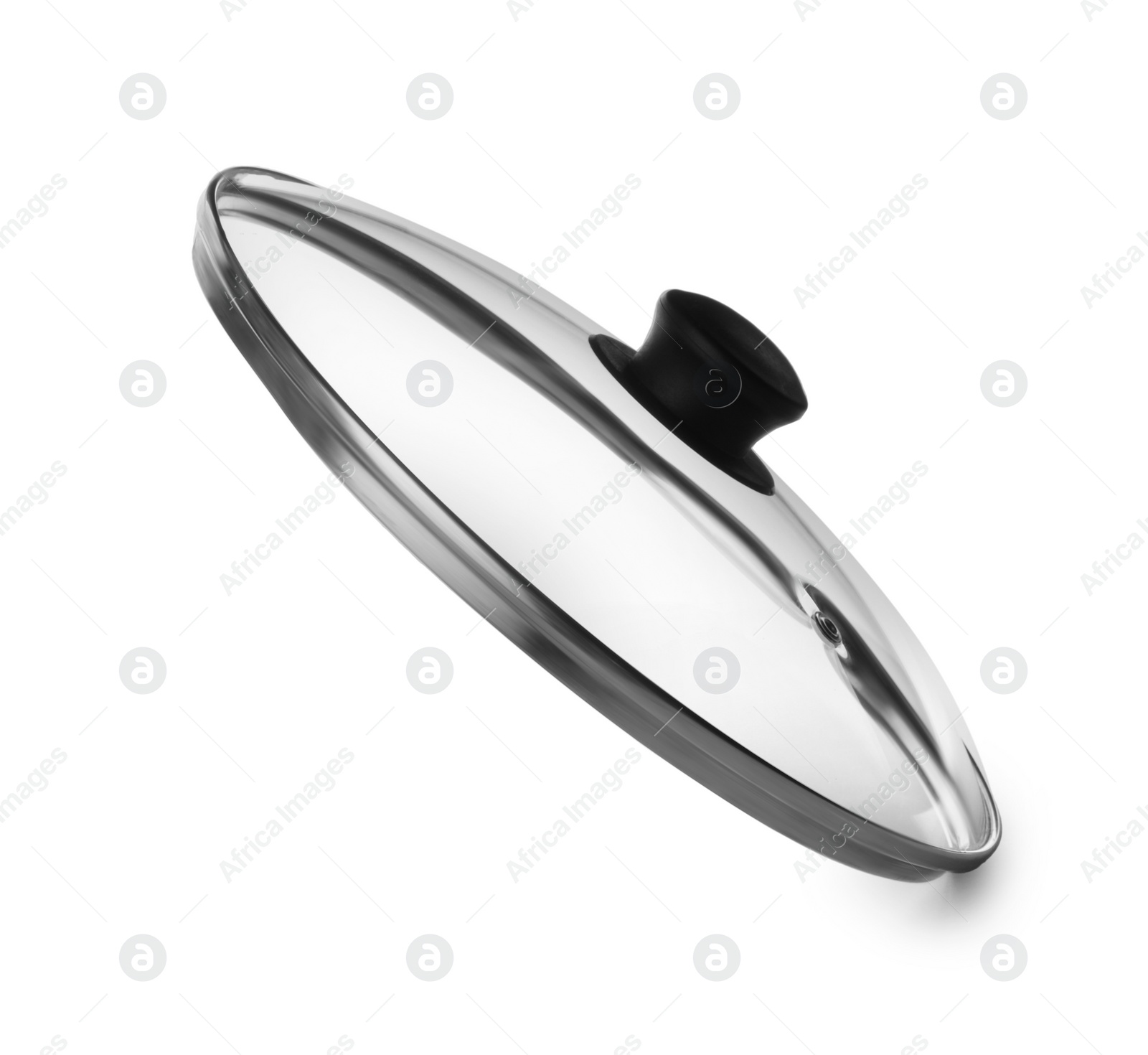 Photo of New glass lid for pan isolated on white