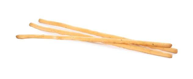 Fresh delicious grissini sticks on white background