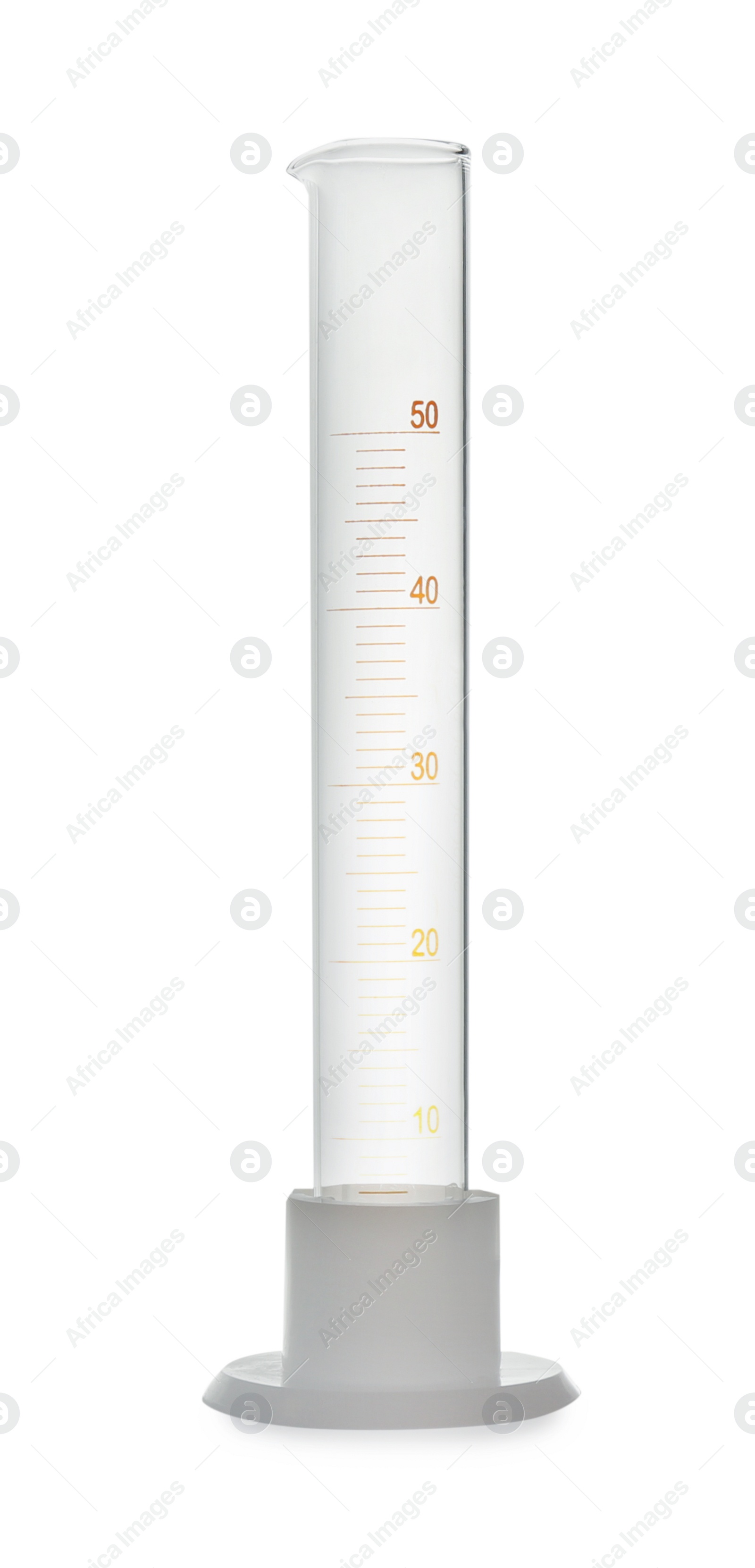 Photo of Empty graduated cylinder isolated on white. Laboratory glassware