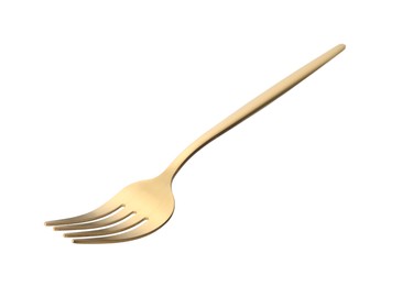 One shiny golden fork isolated on white