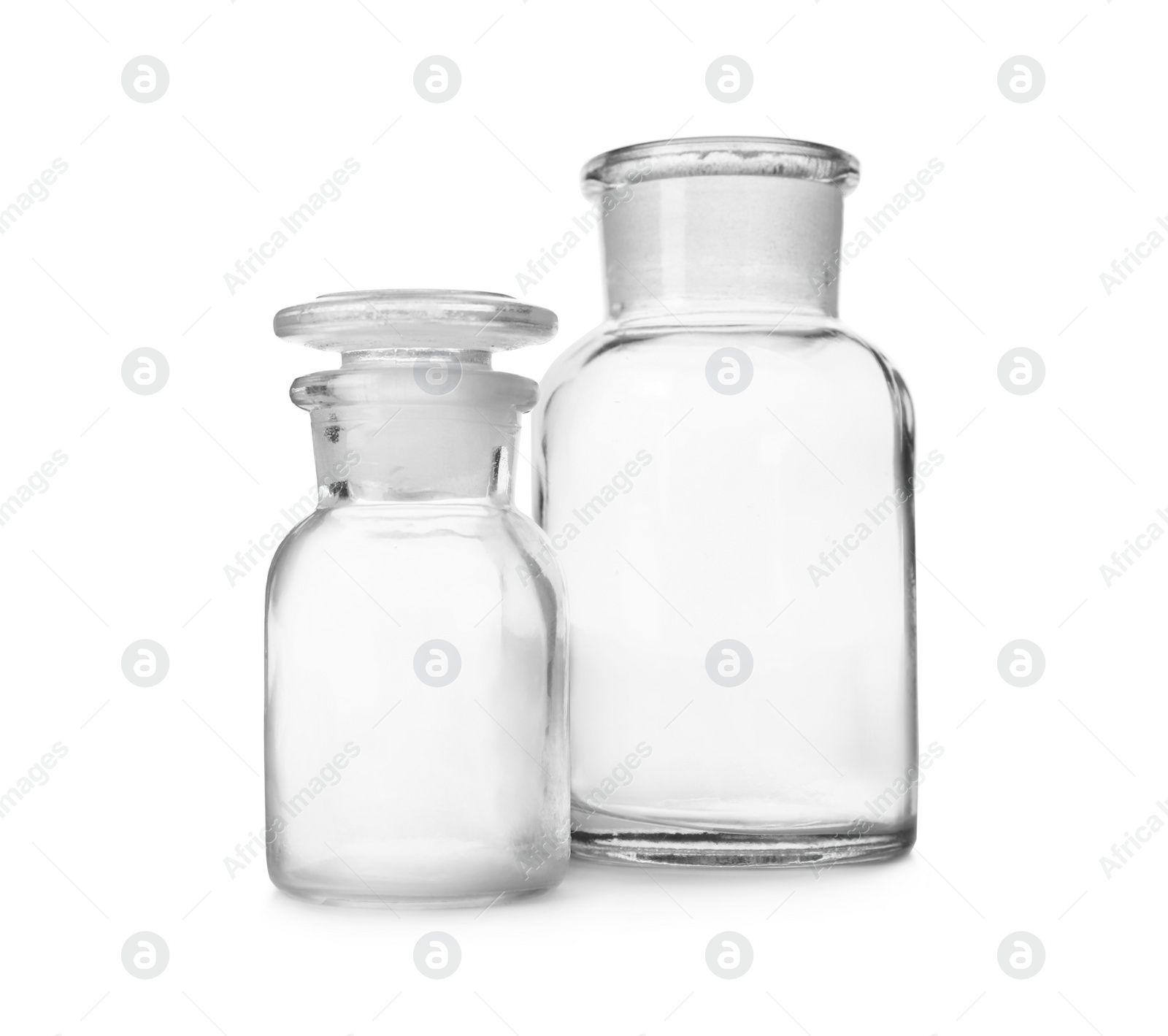 Photo of Empty glassware for laboratory analysis on white background